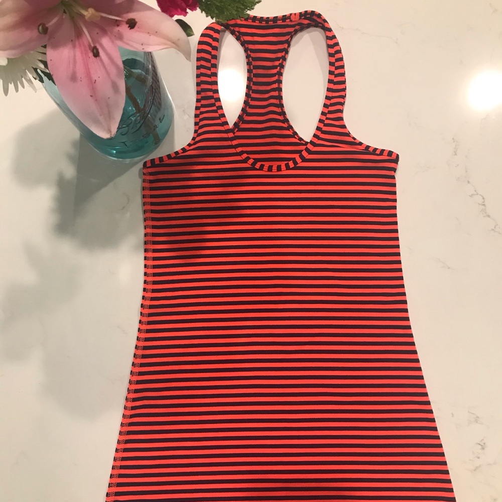 Lululemon Orange Navy Stripe Racerback Tank